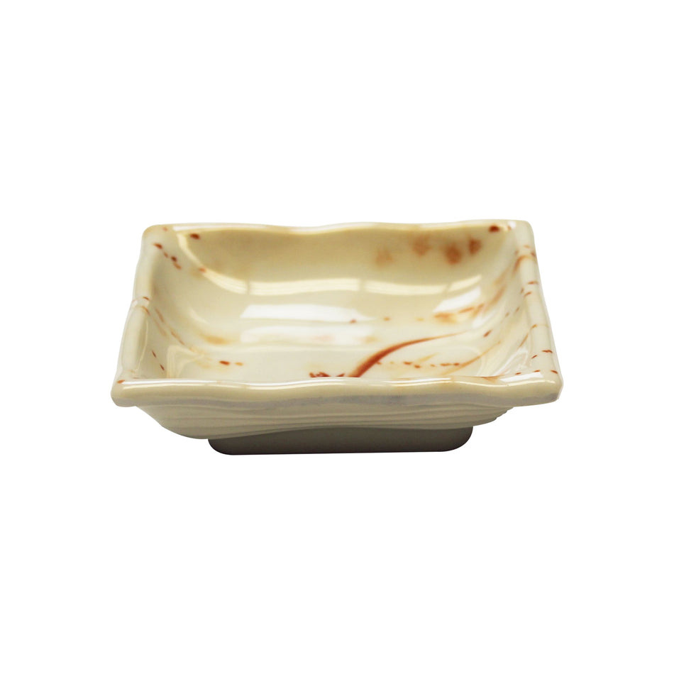 12 Pack 3 oz, 4" X 4" Wave Square Sauce Dish, Gold Orchid, Melamine, BPA Free, Dishwasher Safe, Break-Resistant, Shatter-Resistant, No Microwave, No Oven, NSF