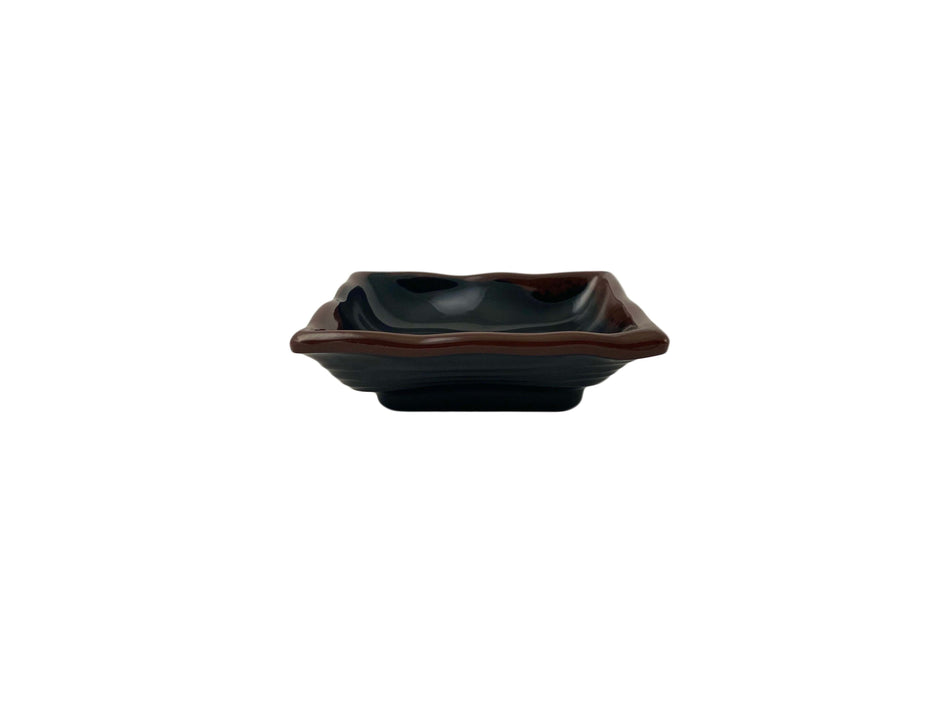 12 Pack 3 oz, 4" x 3-3/4" x 1-1/8", Wavy Rectangular Sauce Dish, Tenmoku Dinnerware, Melamine, BPA Free, Dishwasher Safe, Break-Resistant, Shatter-Resistant, No Microwave, No Oven, NSF