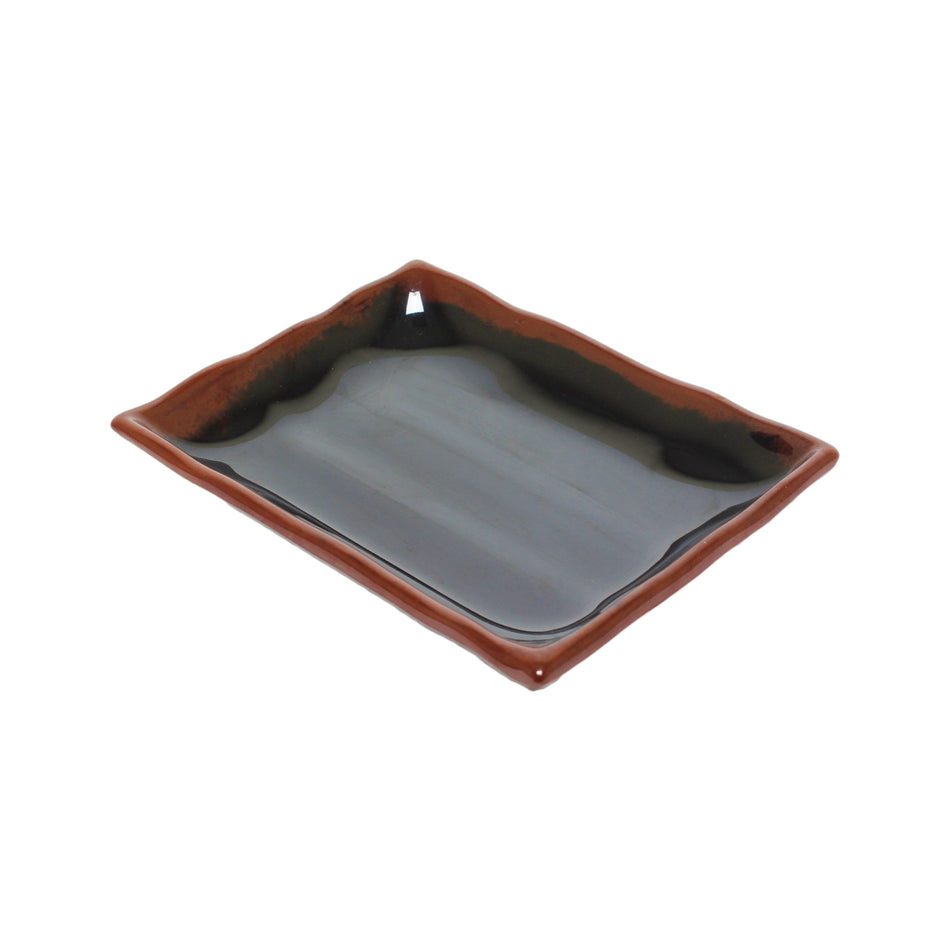 12 Pack 12 oz, 8-1/2" x 5-3/4" x 1-1/8", Wavy Rectangular Plate, Tenmoku Dinnerware, Melamine, BPA Free, Dishwasher Safe, Break-Resistant, Shatter-Resistant, No Microwave, No Oven, NSF