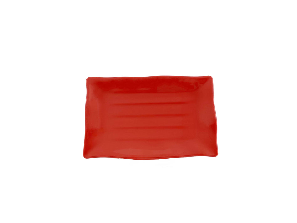 12 Pack 11-1/4" x 7-1/4", 1" Deep, Wavy Rectangular Plate, Classic Pure Red Dinnerware, Melamine, BPA Free, Dishwasher Safe, Break-Resistant, Shatter-Resistant, No Microwave, No Oven, NSF