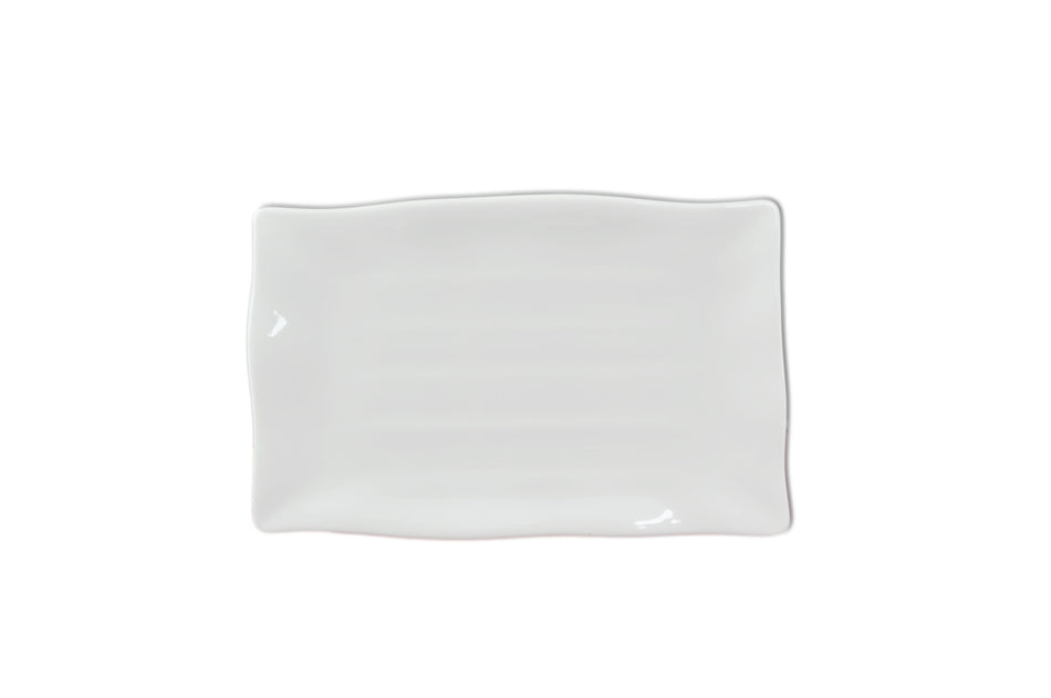 12 Pack 11-1/4" x 7-1/4", 1" Deep, Wavy Rectangular Plate, Classic White Dinnerware, Melamine, BPA Free, Dishwasher Safe, Break-Resistant, Shatter-Resistant, No Microwave, No Oven, NSF
