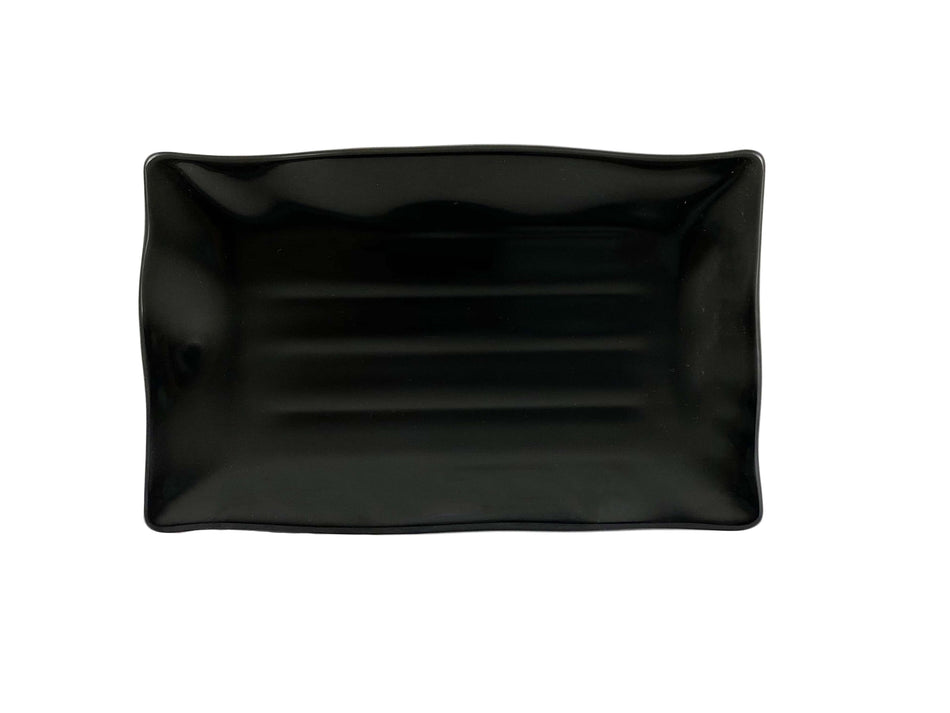 12 Pack 13-1/2" x 9-1/8", 1" Deep, Wavy Rectangular Plate, Classic Black Dinnerware, Melamine, BPA Free, Dishwasher Safe, Break-Resistant, Shatter-Resistant, No Microwave, No Oven, NSF