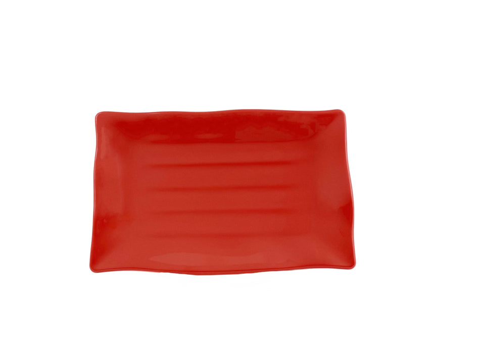 12 Pack 13-1/2" x 9-1/8", 1" Deep, Wavy Rectangular Plate, Classic Pure Red Dinnerware, Melamine, BPA Free, Dishwasher Safe, Break-Resistant, Shatter-Resistant, No Microwave, No Oven, NSF