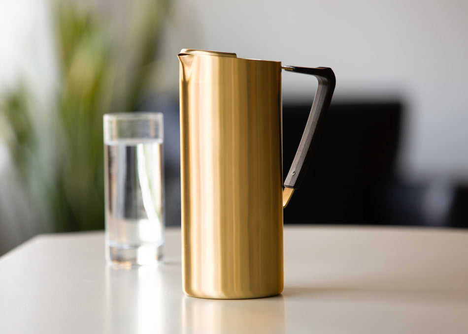 Slim 1.9-Liter Stainless Water Pitcher with Ice Guard in Vintage Gold
