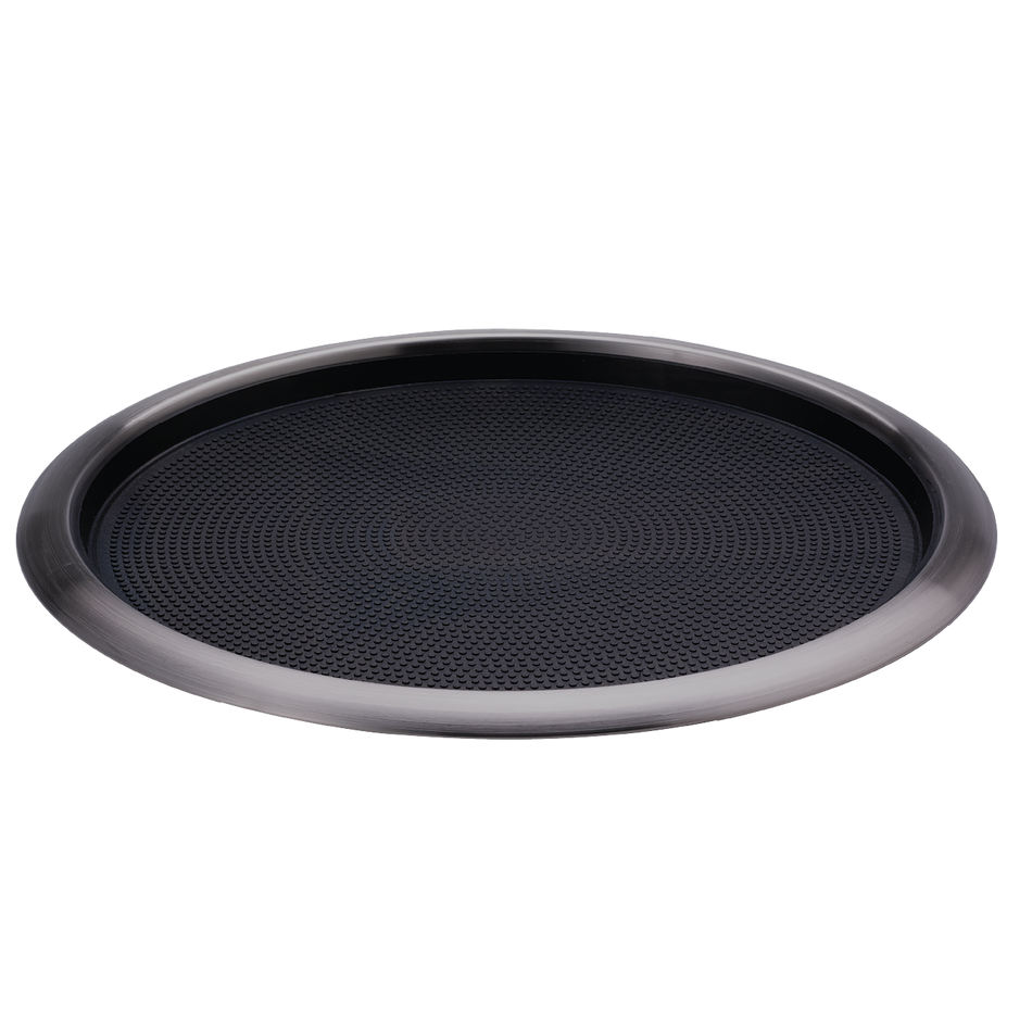 Non-Slip Removable Insert 16 in. Large Round Serving Tray in Dark Tungsten