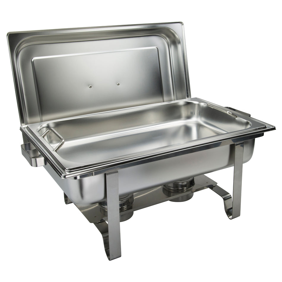 Winco C-2080B 8 Qt Full Size Rectangular Chafing Dish with Lid Clips Safety Handles Stainless Steel