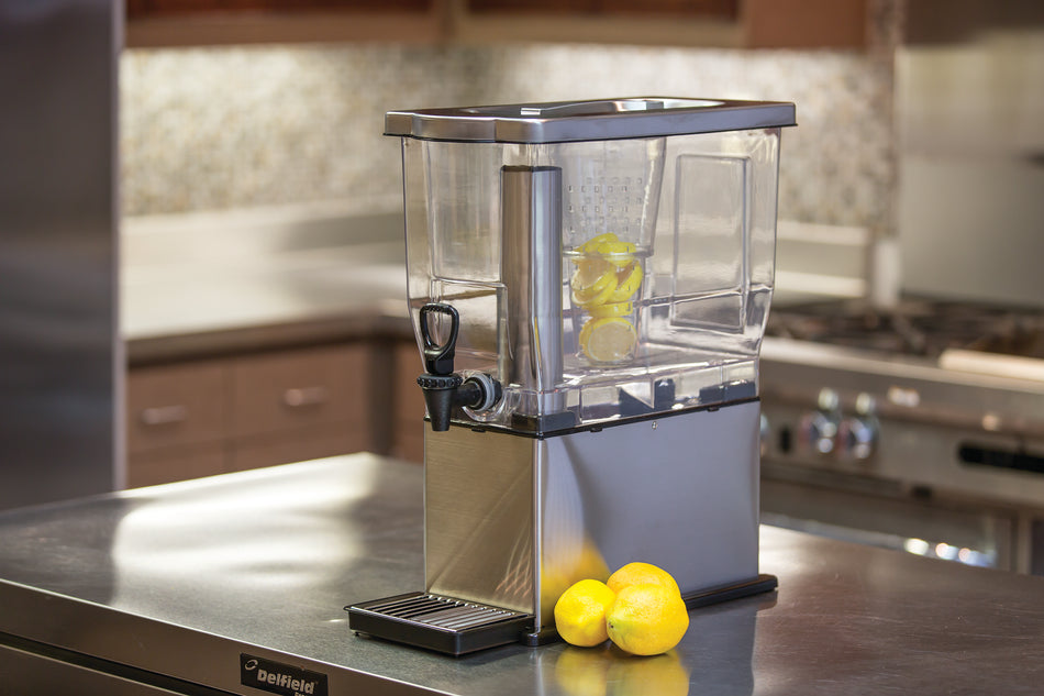 Essential 3-Gallon Rectangle Cold Beverage Dispenser in Brushed Stainless and Black