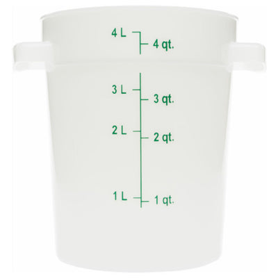 Carlisle 1097402 4 Qt Round Food Storage Container with Handles Polycarbonate White