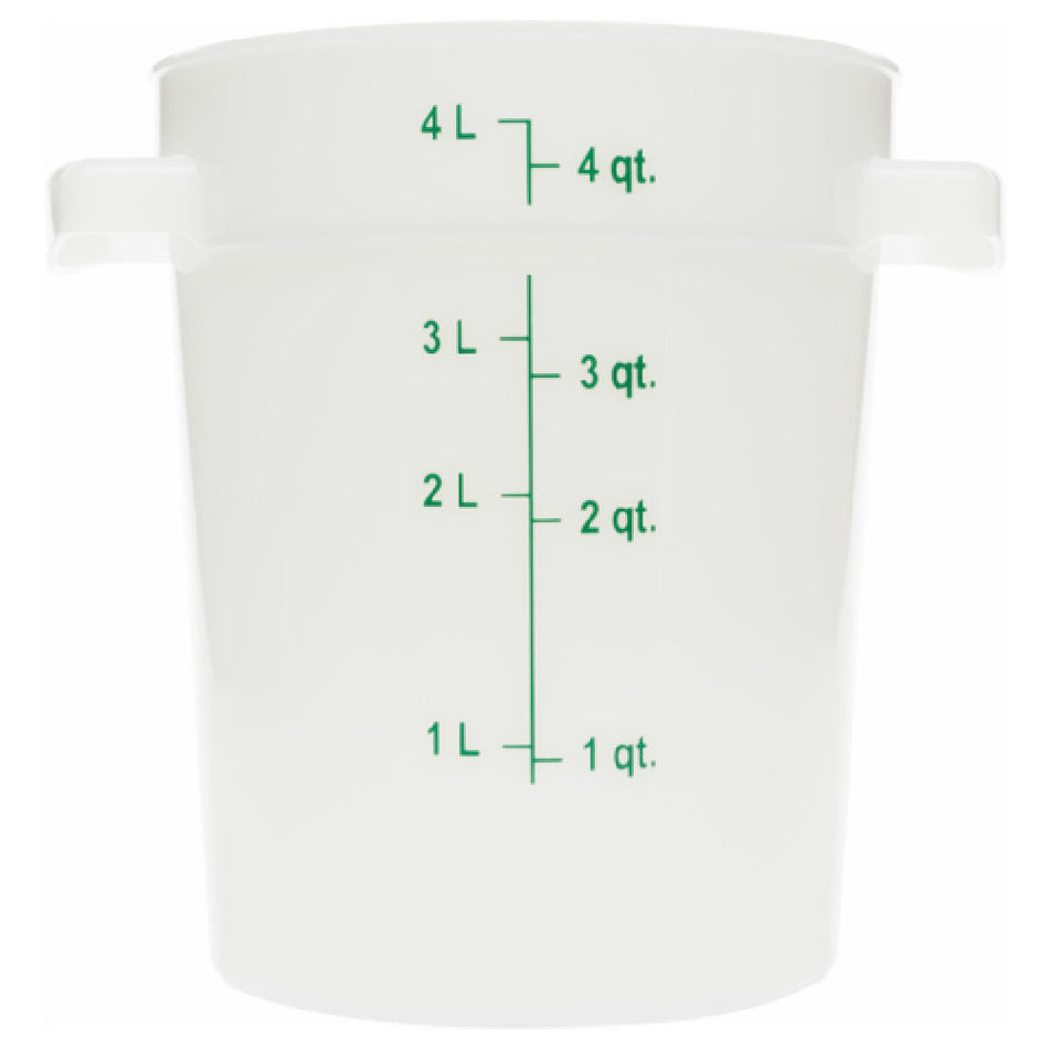 Carlisle 1097402 4 Qt Round Food Storage Container with Handles Polycarbonate White