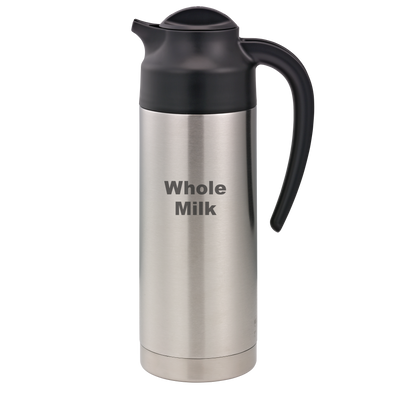 SteelVac® 1-Liter Vacuum Insulated Creamer with Steel Base Laser Etched "Whole Milk" in Brushed Stainless and Black