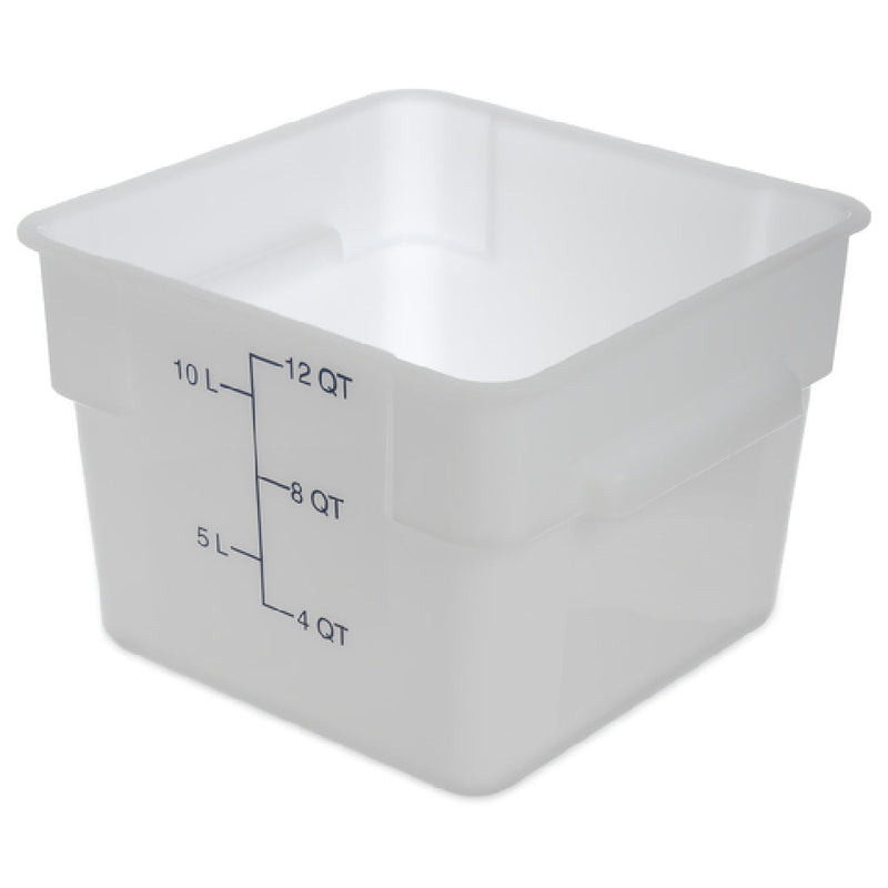 Carlisle 11964PE02 12 Quart Food Storage Container Square Polyethylene White with Blue Print