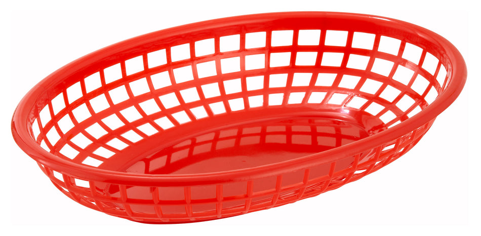 Winco PFB-10R 9-1/2 Inch Red Oval Fast Food Basket BPA Free Plastic