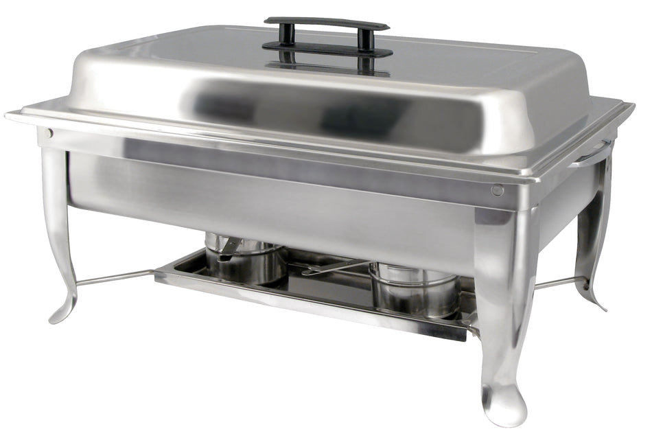 Winco C-1080 8 Quarts Chafer Rectangular with Folding Stand Polished Stainless Steel