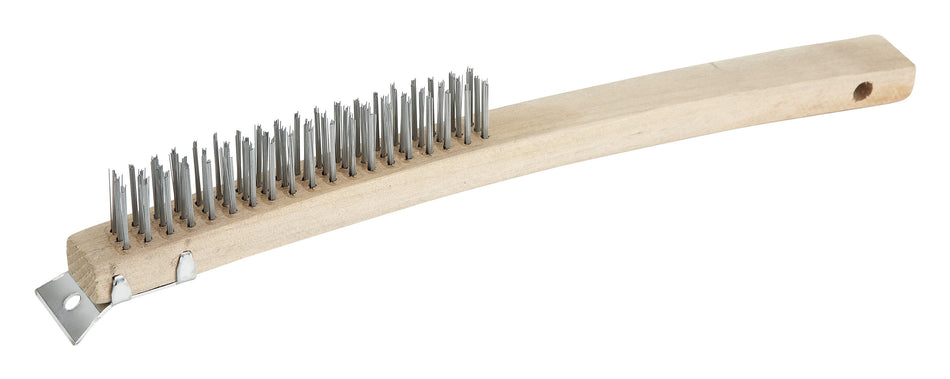 Winco BR-319 14 Inch Wire Brush 3 x 19 Rows Steel Bristles Wood Handle