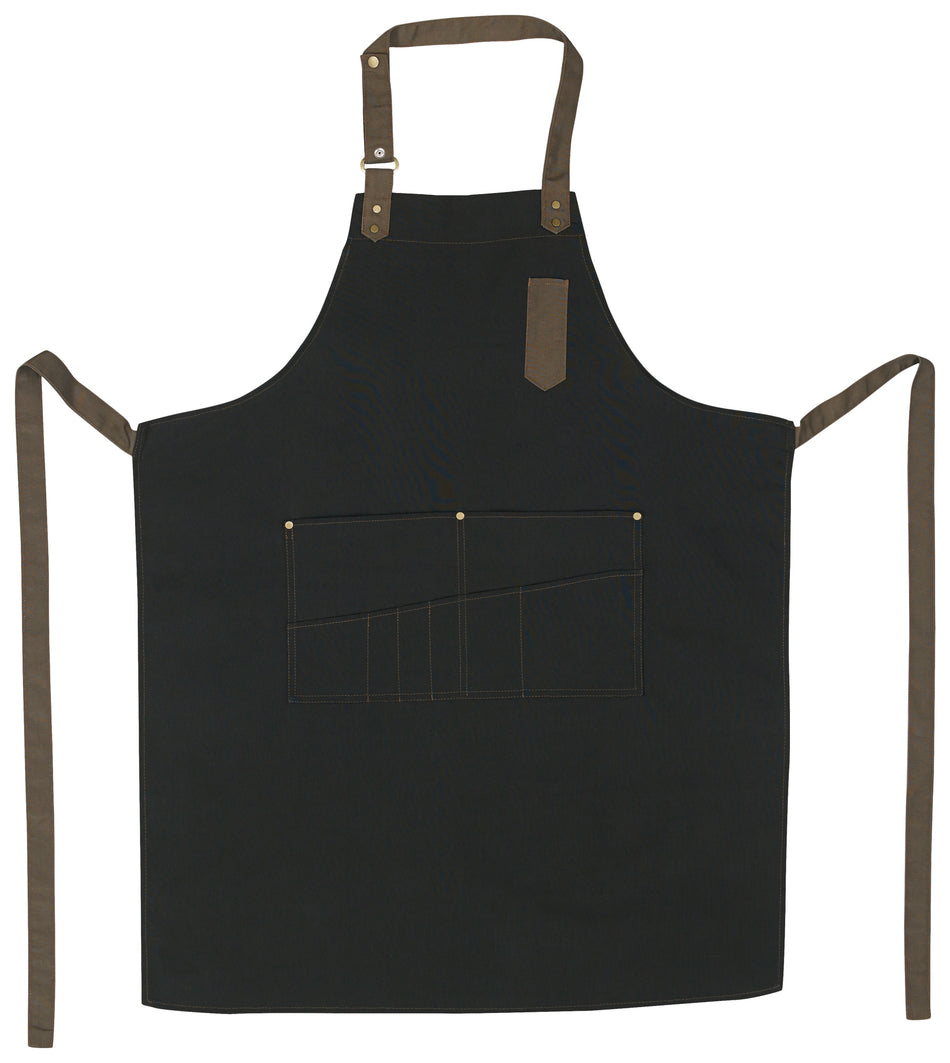 Winco BA-3327K 27 Inch Bib Apron with 8 Waist Pockets Black Poly/Cotton