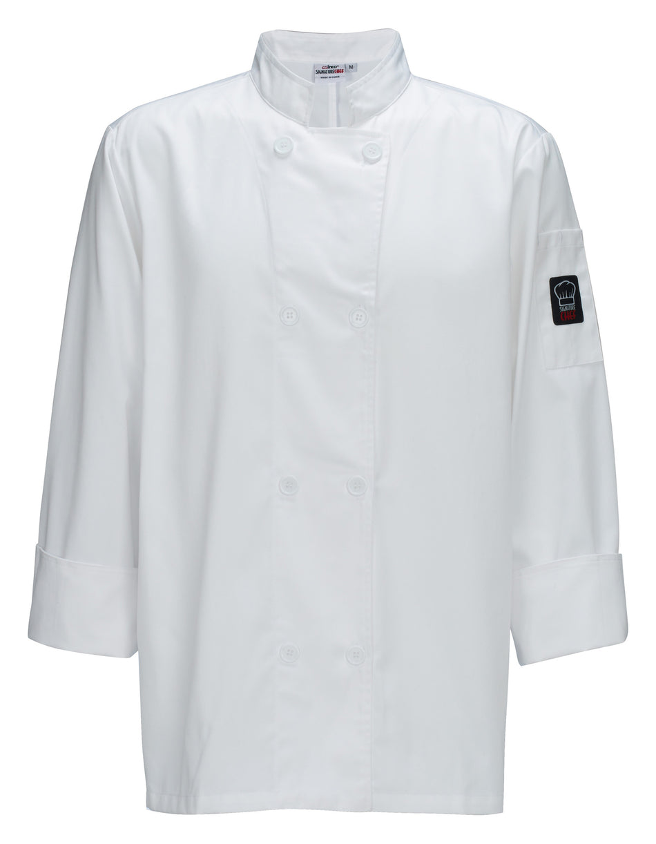 Winco UNF-6W3XL Tapered Fit Chef Jacket Double Breasted White Poly-Cotton