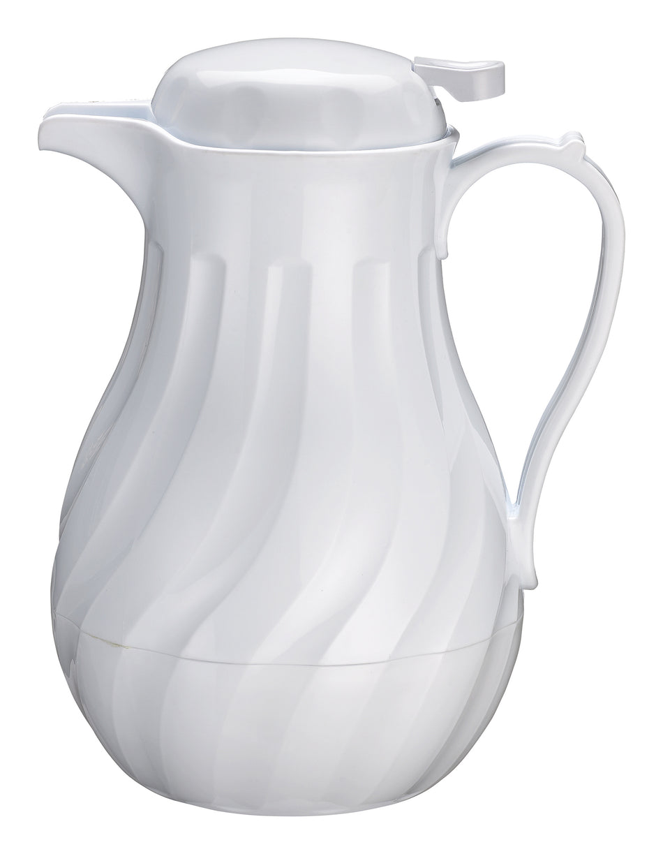 Winco VSW-42W Swirl Pattern Push Button Insulated Beverage Server - White, 42 oz