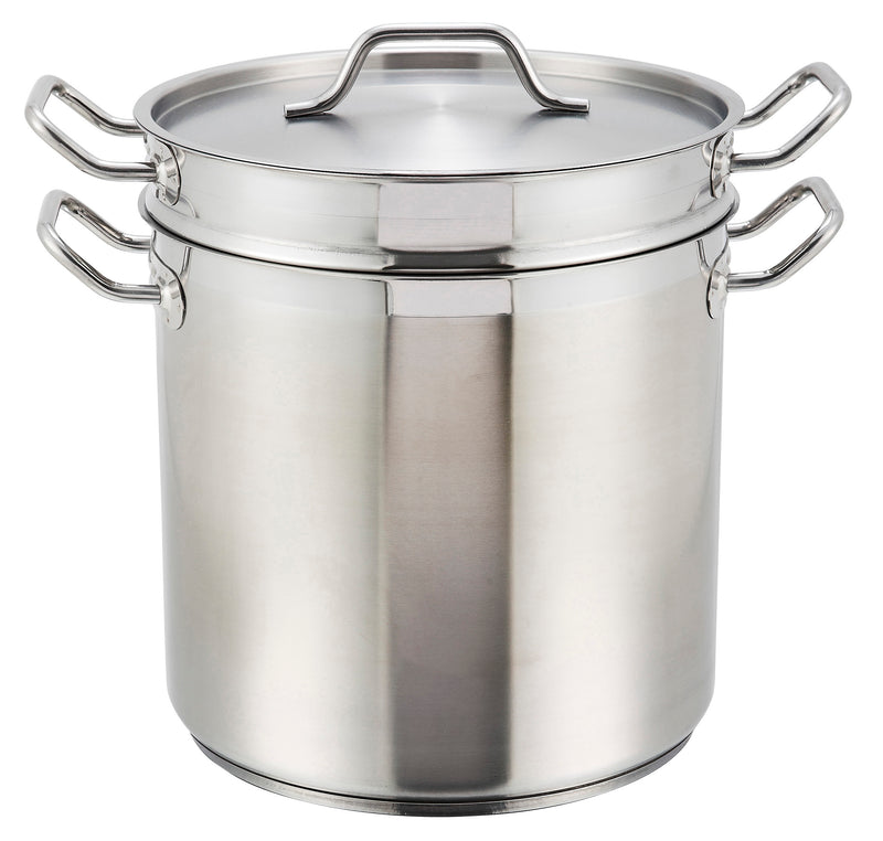 Winco SSDB-12S 12 Qt Steamer Pasta Cooker Round Perforated with Cover Stainless Steel Induction Ready