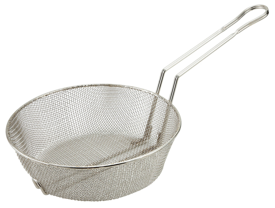 Winco MSB-10F 10 Inch Round Culinary Basket Fine Mesh Nickel Plated Steel and Durable