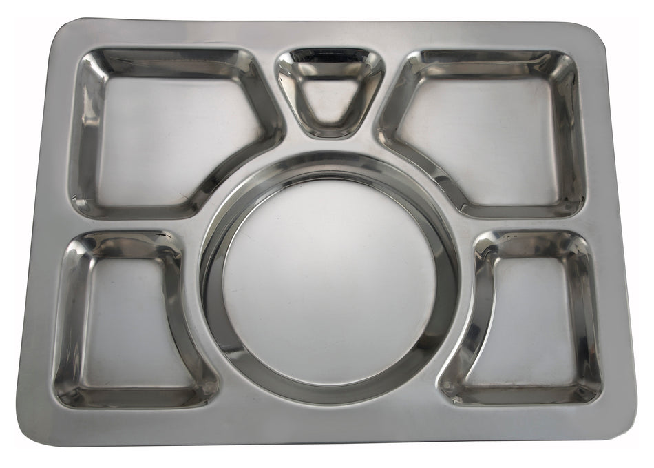 Winco SMT-1 15-1/2 Inch Rectangular Stainless Steel Mess Tray with 6 Compartment