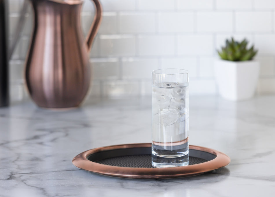 Non-Slip Removable Insert 11 in. Small Round Serving Tray in Rose Gold