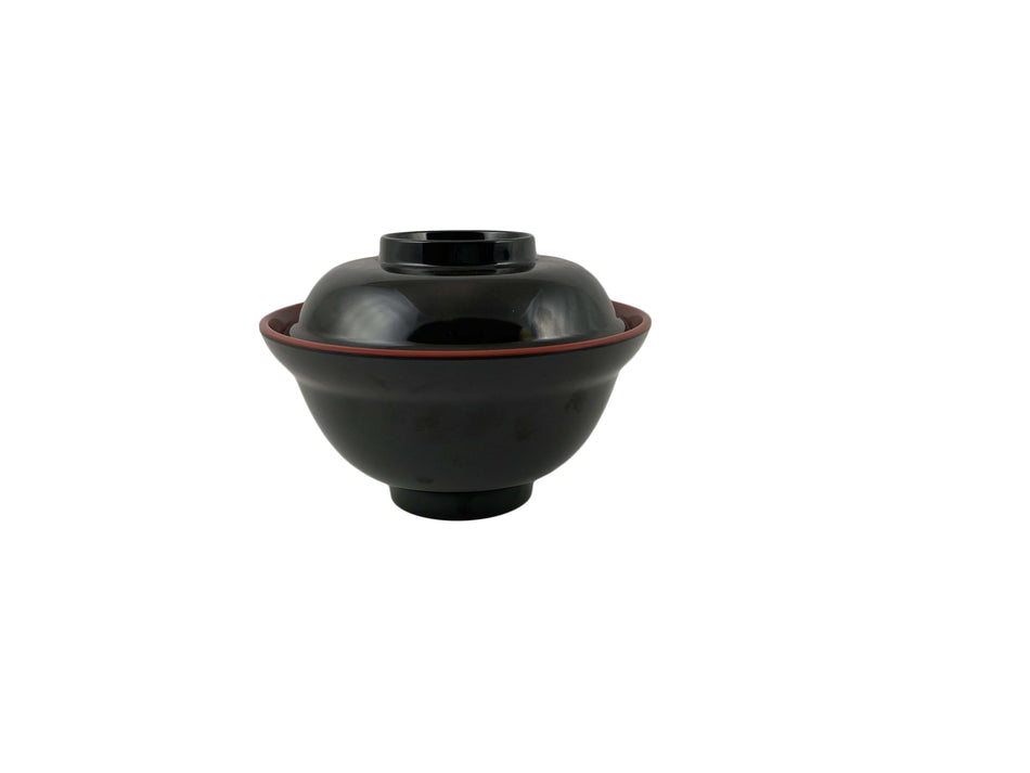12 Pack 16 oz, Bowl:  6" Diameter x 3" Height, Lid:  5-1/2" Diameter x 1-1/2" Height, Overall Height:  4-1/2", Soup Vegetable Bowl, Two Tone (Black & Red), Melamine, BPA Free, Dishwasher Safe, Break-Resistant, Shatter-Resistant, No Microwave, No Oven, NSF