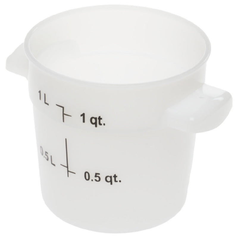 Carlisle 1097102 1 Quart Round Food Storage Container with Handles Polycarbonate White