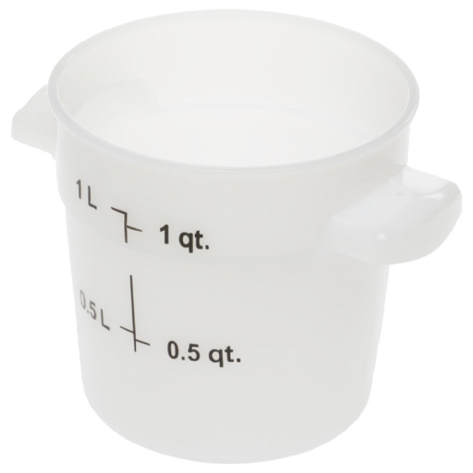 Carlisle 1097102 1 Quart Round Food Storage Container with Handles Polycarbonate White