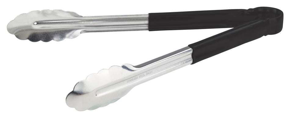Winco UT-12HP-K 12 Inch Utility Tongs for Cold Food Service Black Stainless Steel