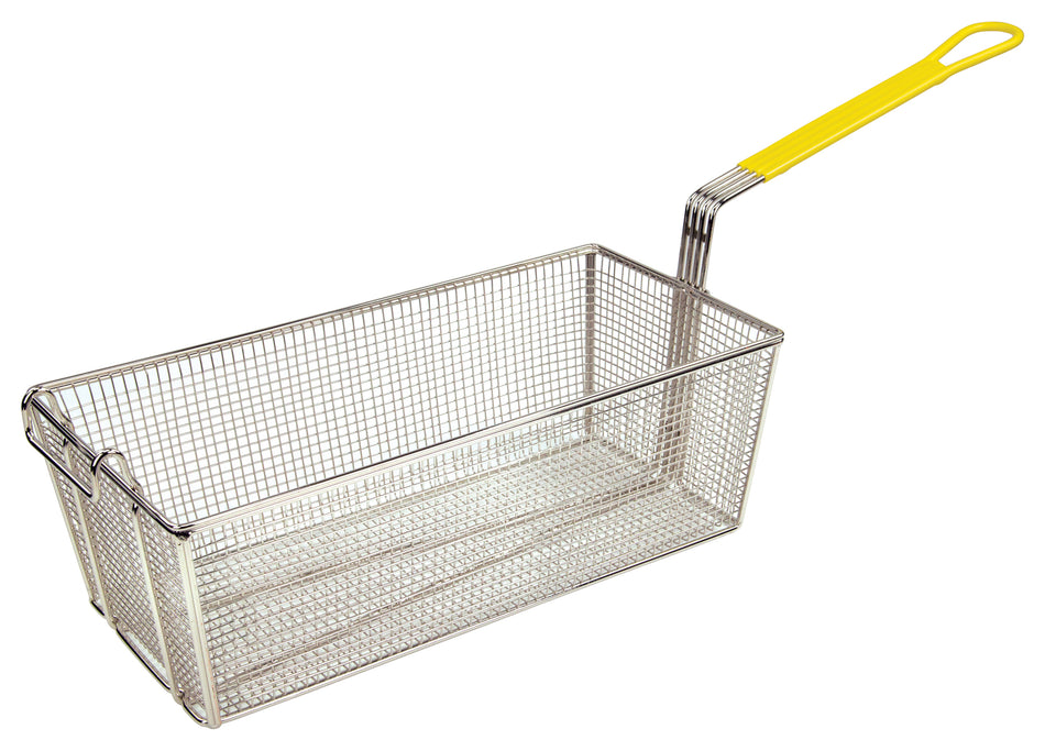 Winco FB-40 17 Inch Rectangular Fry Basket Nickel Plated Steel with Yellow Handle