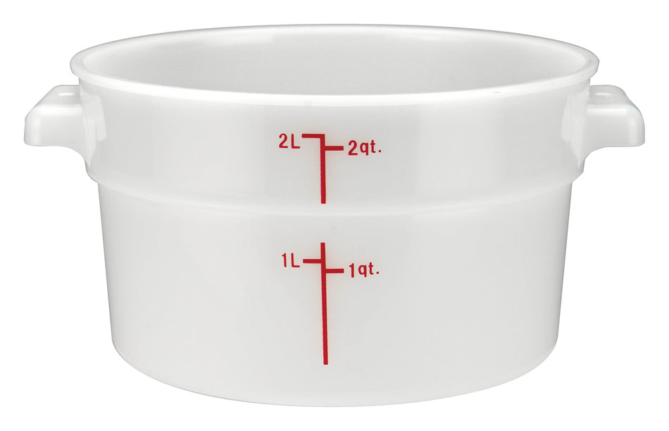 Winco PPRC-2W 2 Quart Round Storage Container with Built-In Handles Polypropylene White