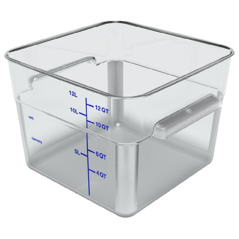 Carlisle 1195407 12 Quart Square Food Storage Container with Reinforced Handles Polycarbonate Clear