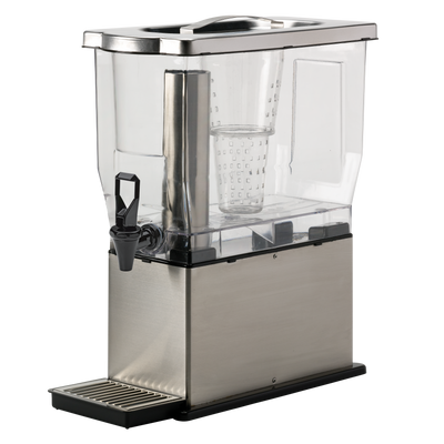Essential 3-Gallon Rectangle Cold Beverage Dispenser in Brushed Stainless and Black