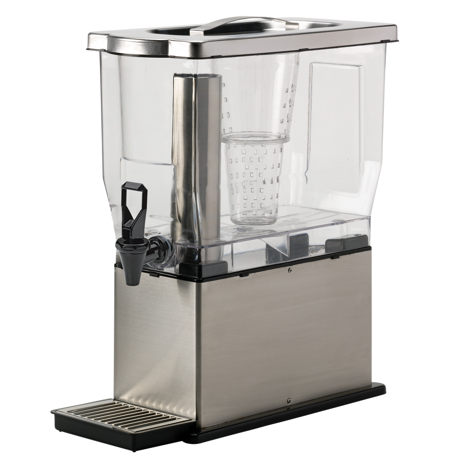 Essential 3-Gallon Rectangle Cold Beverage Dispenser in Brushed Stainless and Black
