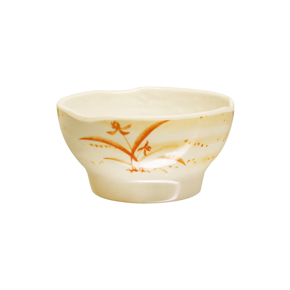 12 Pack 10 oz, 4-1/2" Diameter x 2-5/8" Height, Wavy Rice Bowl, Gold Orchid Dinnerware, Melamine, BPA Free, Dishwasher Safe, Break-Resistant, Shatter-Resistant, No Microwave, No Oven, NSF