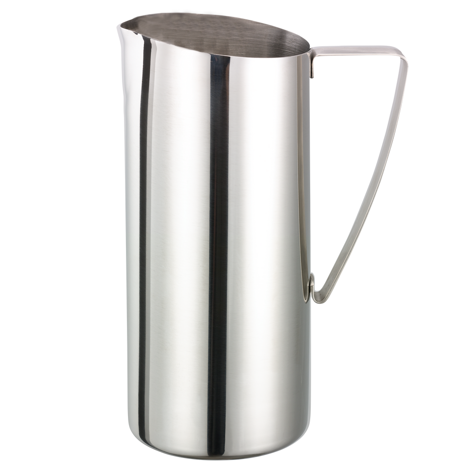 Service Ideas Slim 1.9 Liter Water Pitcher - Polished Stainless Steel without Ice Guard Tableside