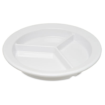 Carlisle 4351602 9 Inch Compartment Plate White Melamine 3 Sections Durable
