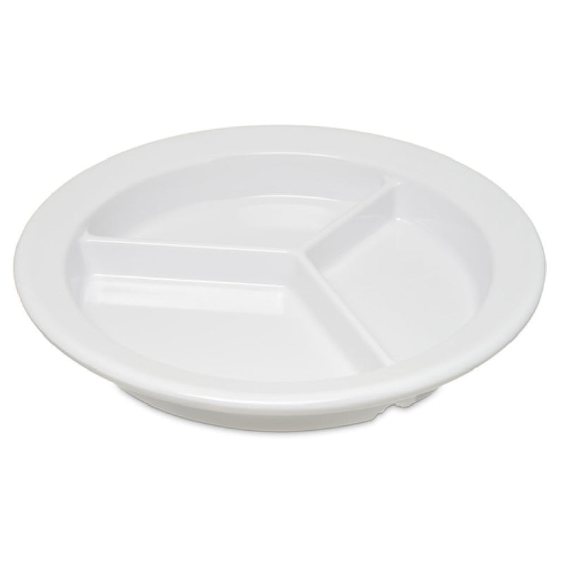 Carlisle 4351602 9 Inch Compartment Plate White Melamine 3 Sections Durable