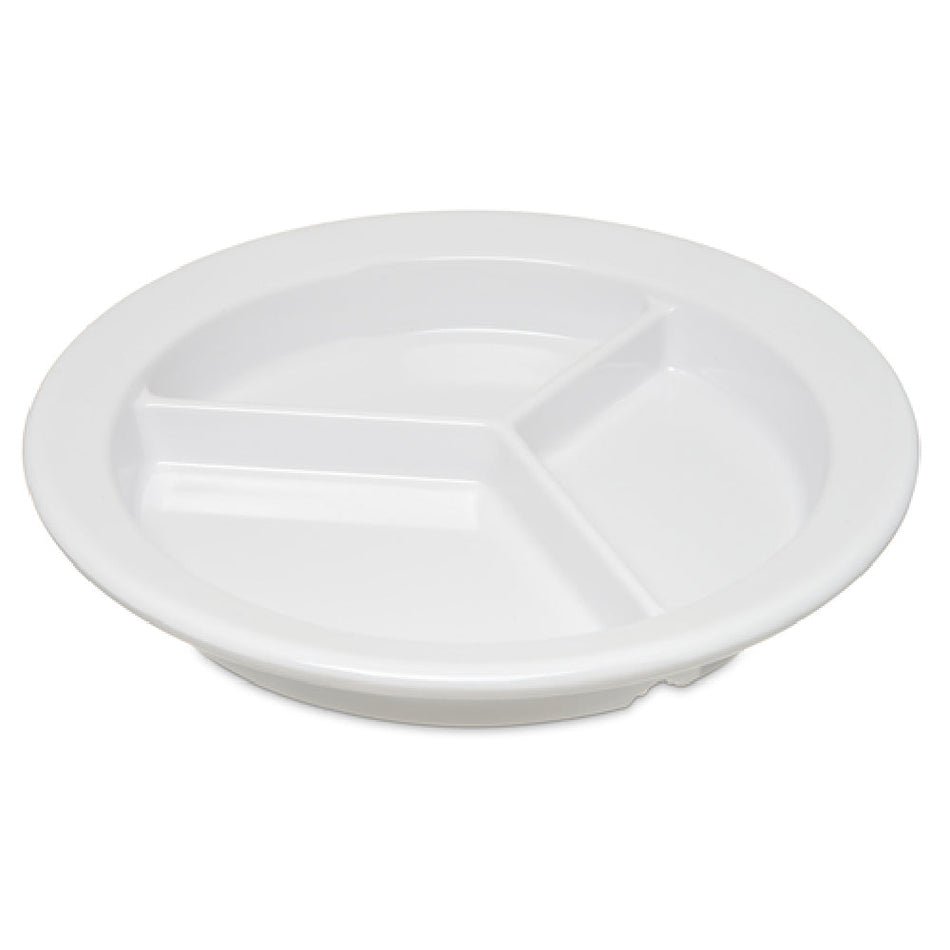 Carlisle 4351602 9 Inch Compartment Plate White Melamine 3 Sections Durable