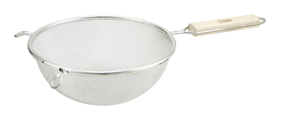 Winco MSTF-10S 10-1/4 Inch Diameter Fine Mesh Strainer with Wood Handle