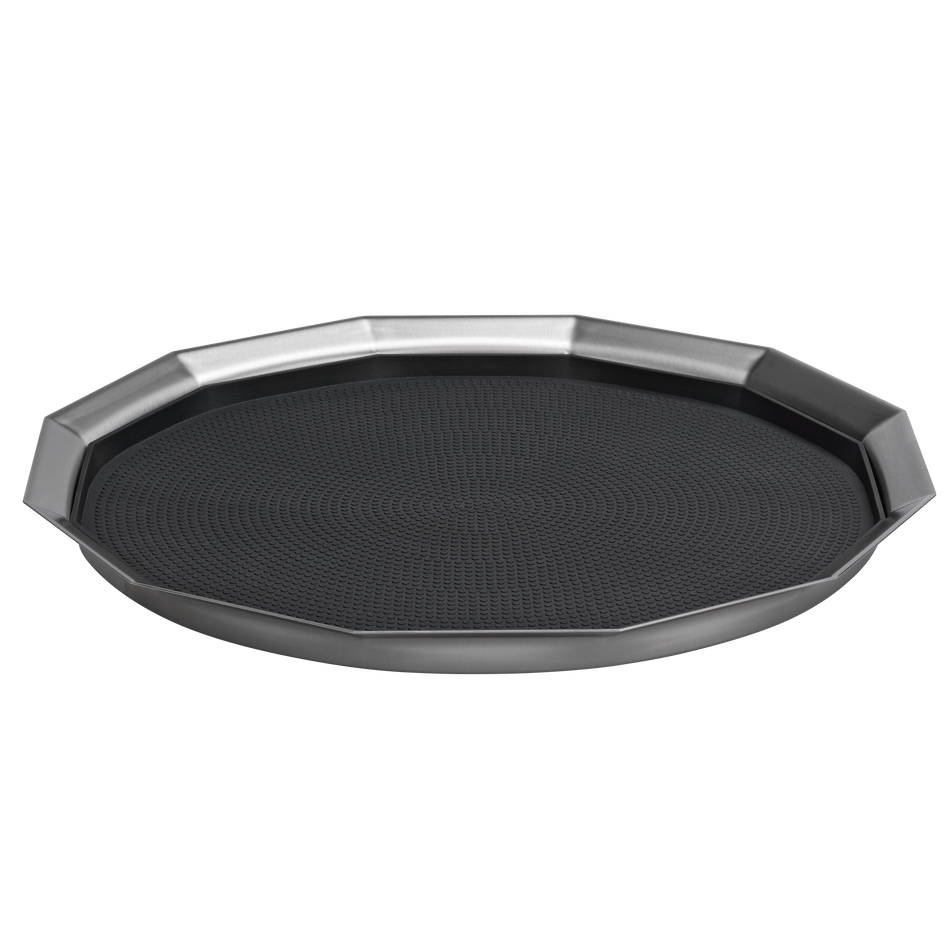 12-Sided 16 in. Large Non-Slip Serving Tray in Brushed Stainless