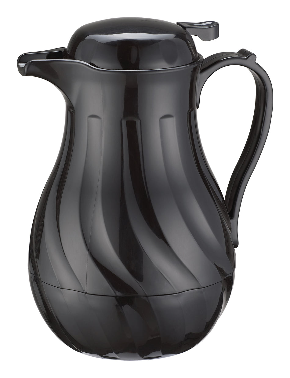 Winco VSW-64K Swirl Pattern Push Button Insulated Beverage Server - Black, 64 oz