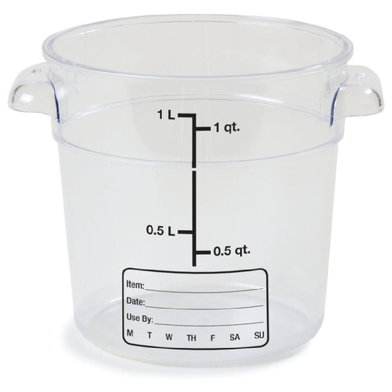 Carlisle 1076107 1 Quart Round Food Storage Container Polycarbonate Clear with Easy Grip Handles