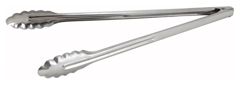 Winco UT-16LT 16-Inch Utility Tongs Coiled Spring Scalloped Edge Stainless Steel
