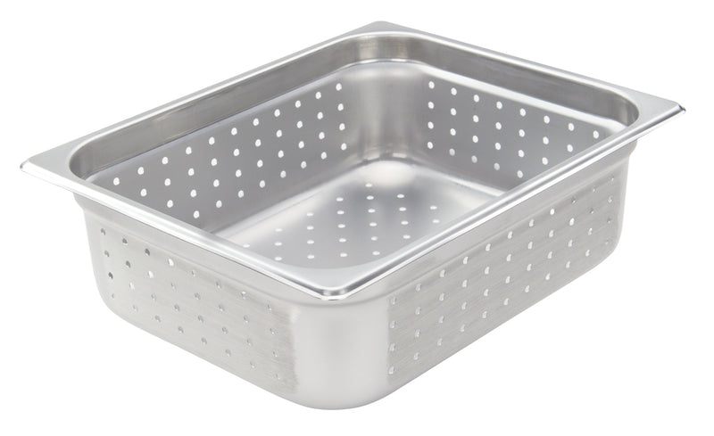 Winco Perforated Steam Table Pan - 1/2 Size, 4" Deep Stainless Steel