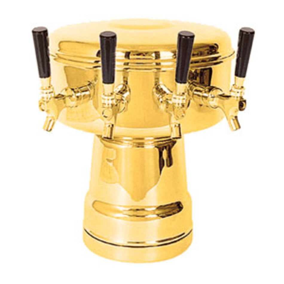 Micro Matic 4-Faucet Mushroom Draft Beer Tower | Polished Brass Finish, Air-Cooled, Commercial Bar Tap System