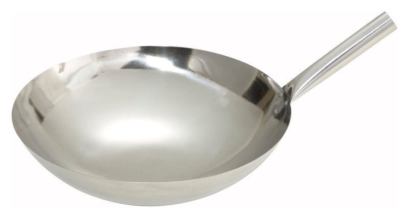 Winco WOK-16N 16 Inch Diameter Round Chinese Wok with Riveted Handle Stainless Steel Mirror Finish