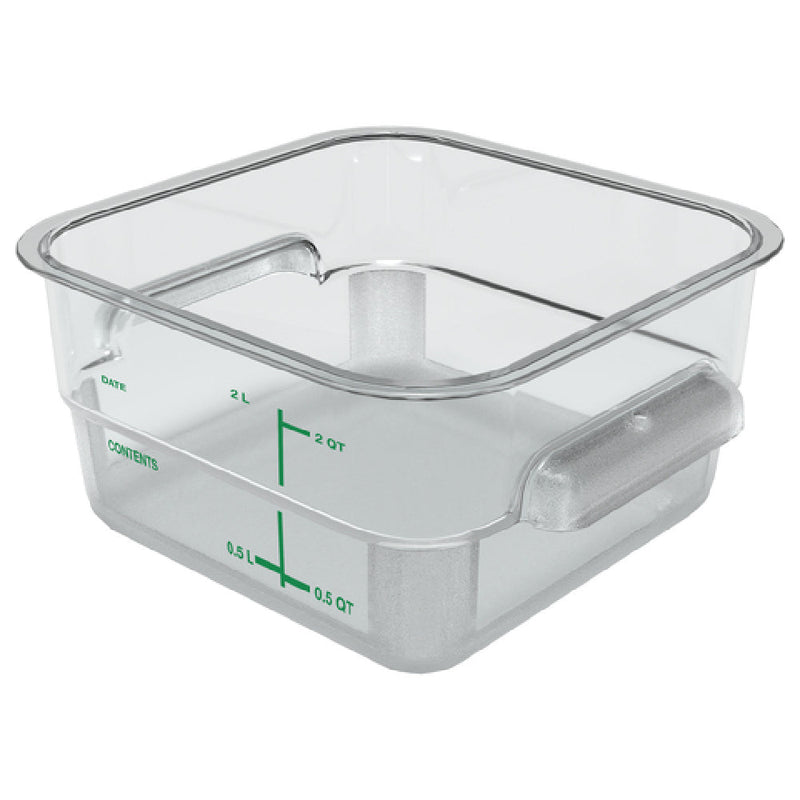Carlisle 11950AF07 7-1/8 Inch Square Food Storage Container 2 Quarts Polycarbonate Clear with Purple Print