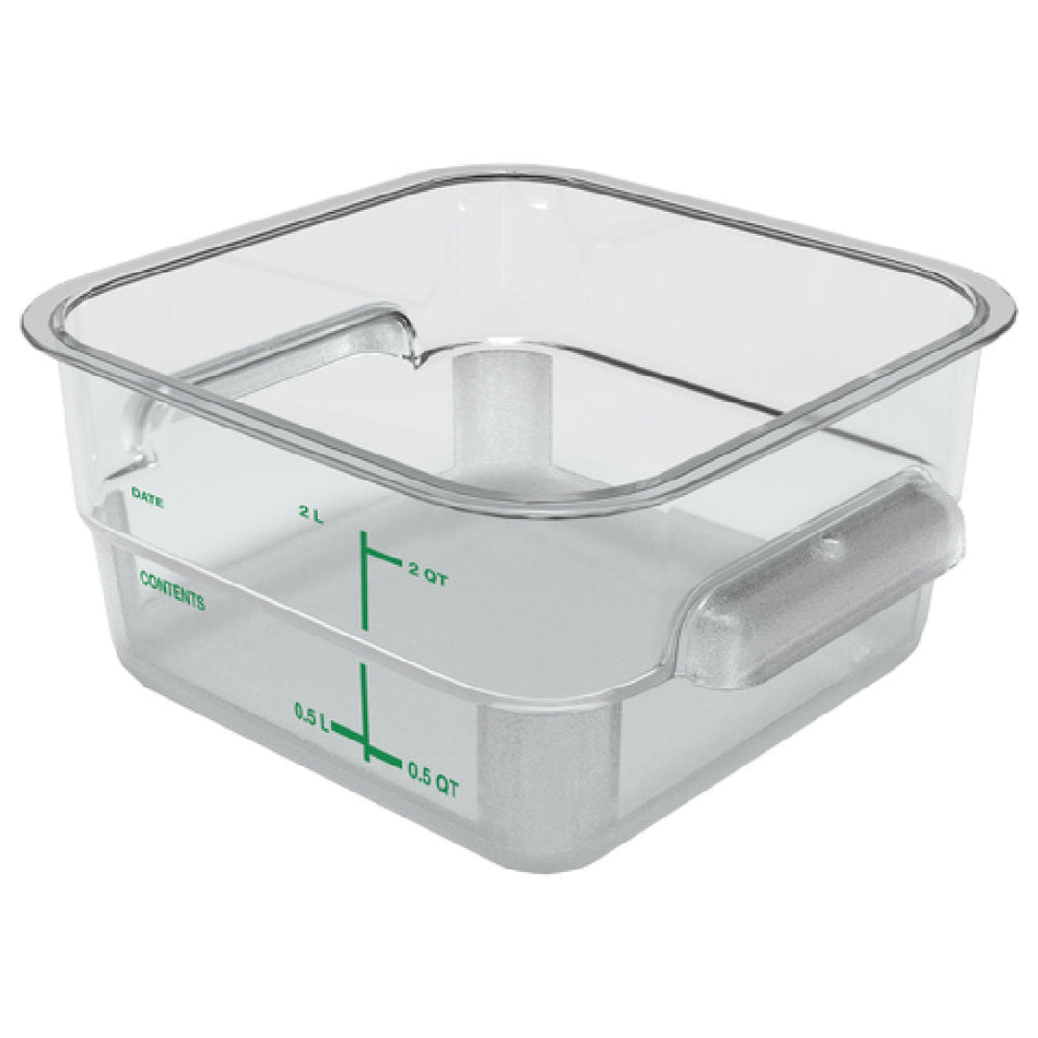 Carlisle 11950AF07 7-1/8 Inch Square Food Storage Container 2 Quarts Polycarbonate Clear with Purple Print
