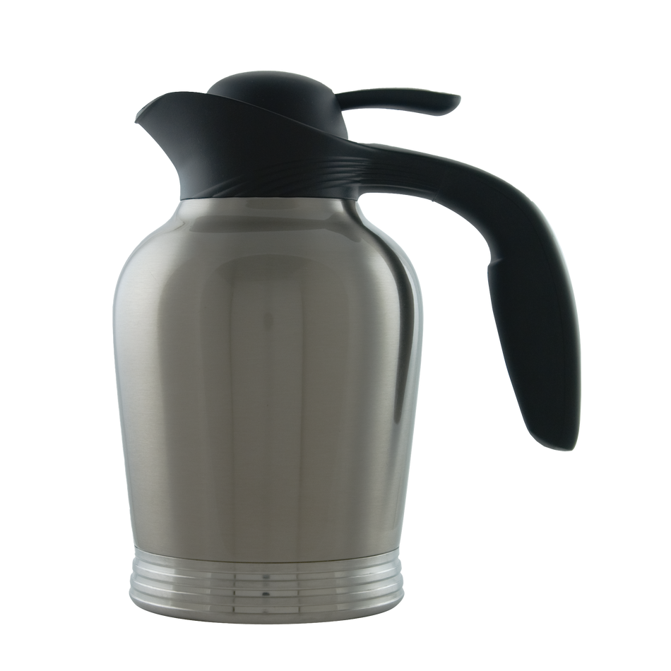 ErgoServ® 1-Liter Stainless Vacuum Insulated Carafe with Push Button Lid in Brushed Stainless and Black